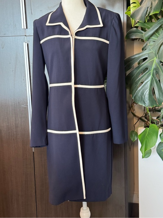 Danny & Nicole Dresses & Skirts - Danny & Nicole Navy Long Sleeve Dress with Cream Trim